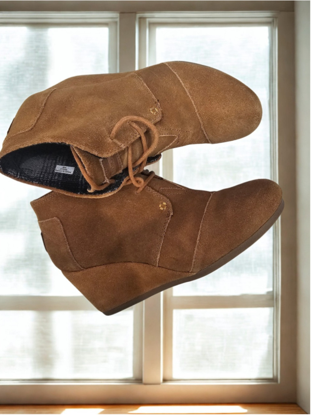 TOMS Kala wedge ankle boots booties lace-up mini Cheetah suede shoe brown new 7